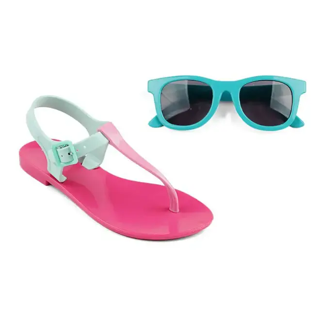 Sandália Mar & Cor Flat com Óculos Rosa Feminino
