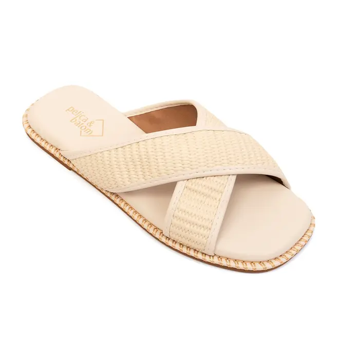 Tamanco Rasteira Pelica e Batom Off White Feminino