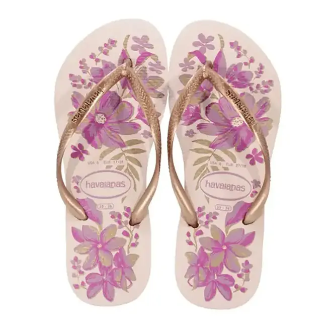 Chinelo Dedo Havaianas Slim Organic Rosa e Dourado Feminino