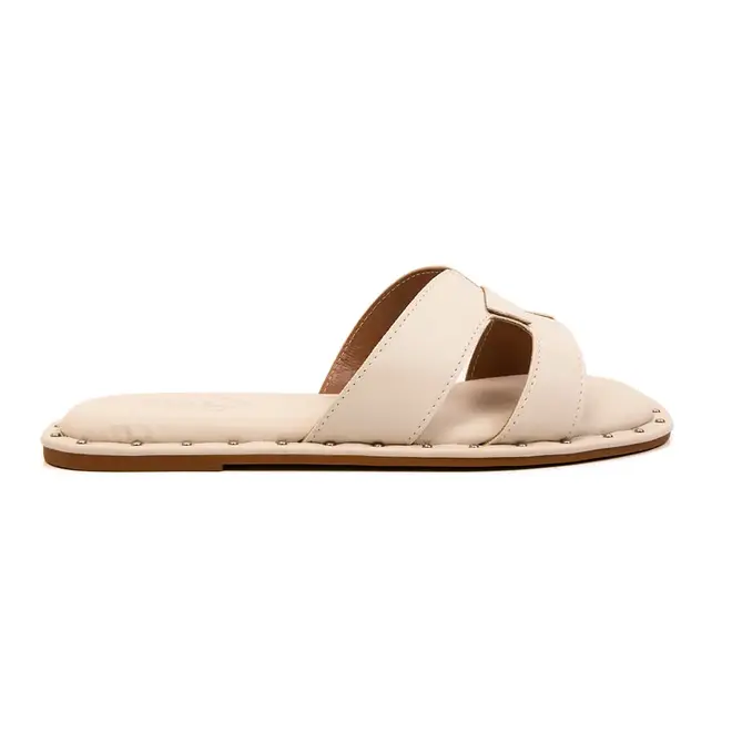 Tamanco Rasteira Pelica e Batom Off White Feminino