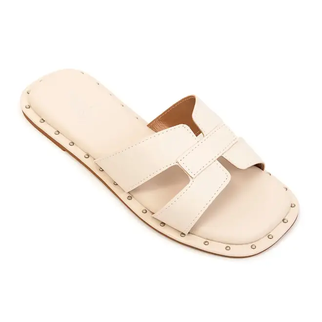Tamanco Rasteira Pelica e Batom Off White Feminino