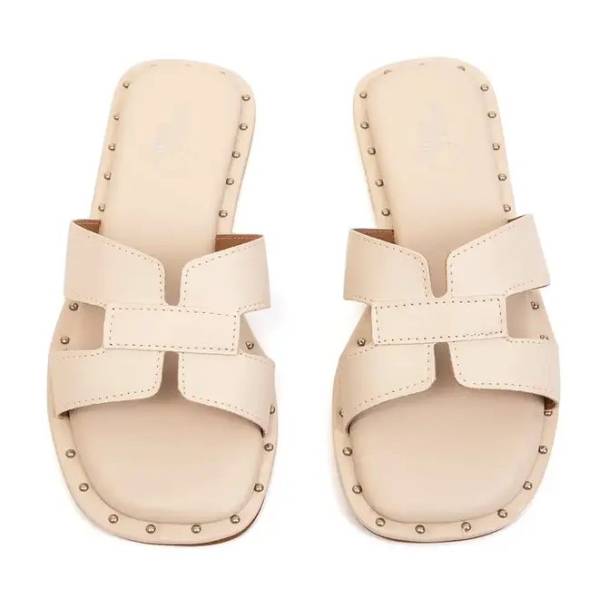 Tamanco Rasteira Pelica e Batom Off White Feminino