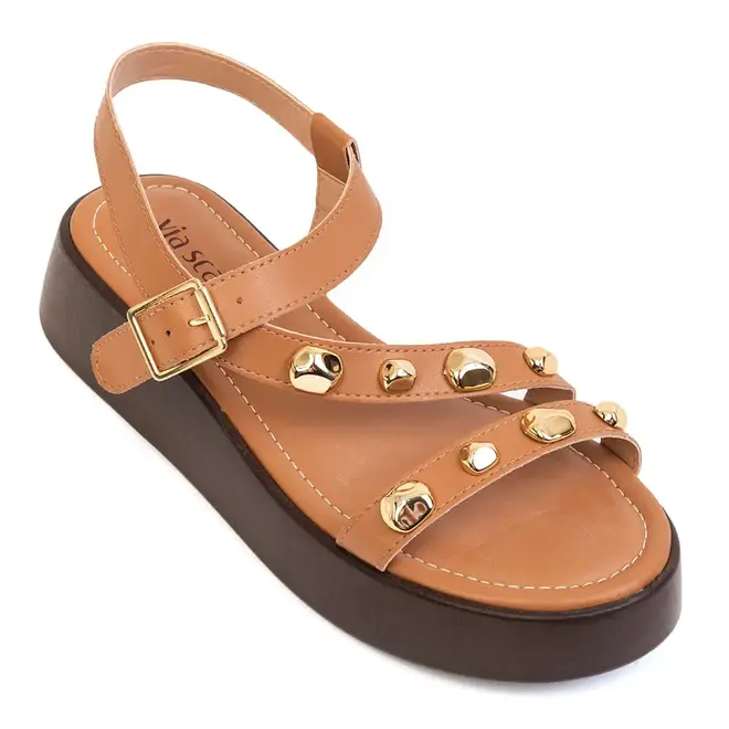 Rasteira Flatform Via Scarpa Cappuccino Feminina