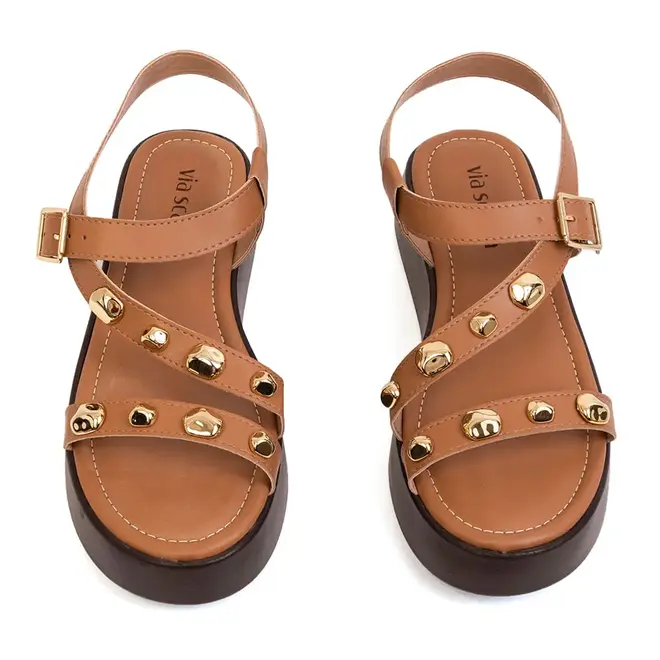 Rasteira Flatform Via Scarpa Cappuccino Feminina