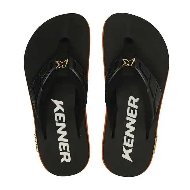 Chinelo Dedo Kenner Kivah Full Force Preto e Laranja Masculino