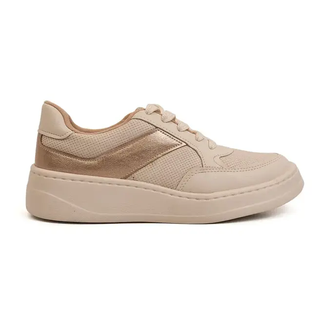Tênis Casual Sola Caixa Modare Off White e Dourado Feminino