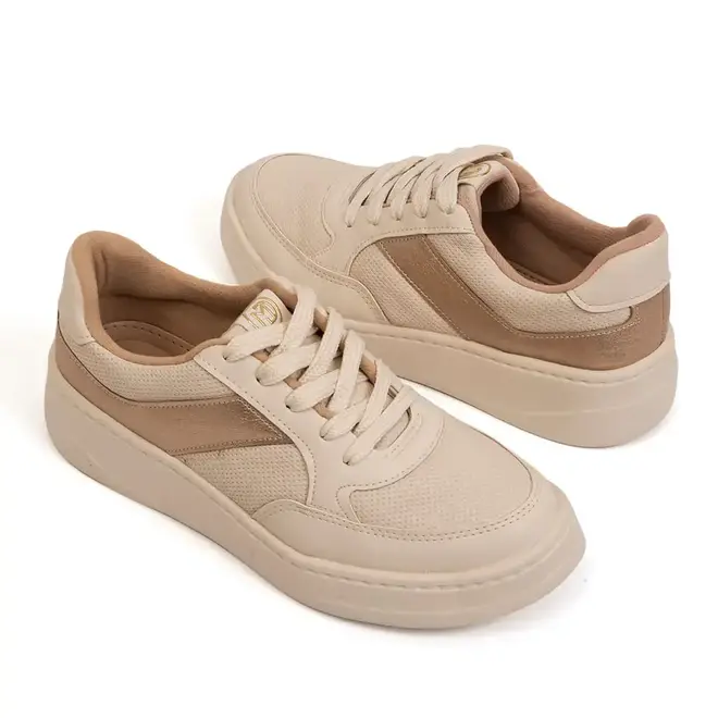 Tênis Casual Sola Caixa Modare Off White e Dourado Feminino