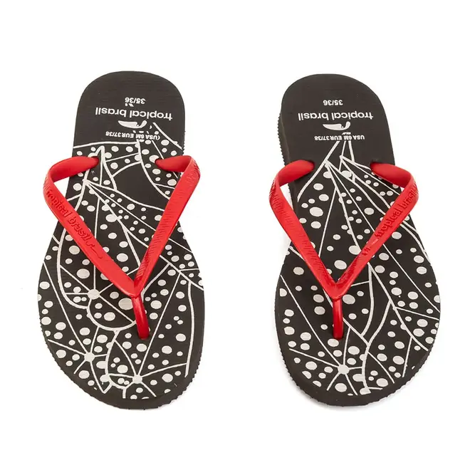 Chinelo Dedo Tropical Brasil Preto e Vermelho Feminino