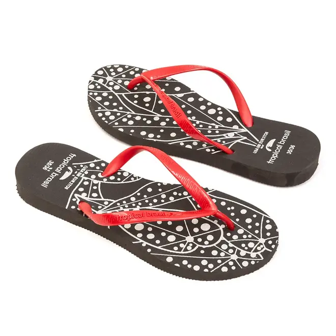 Chinelo Dedo Tropical Brasil Preto e Vermelho Feminino