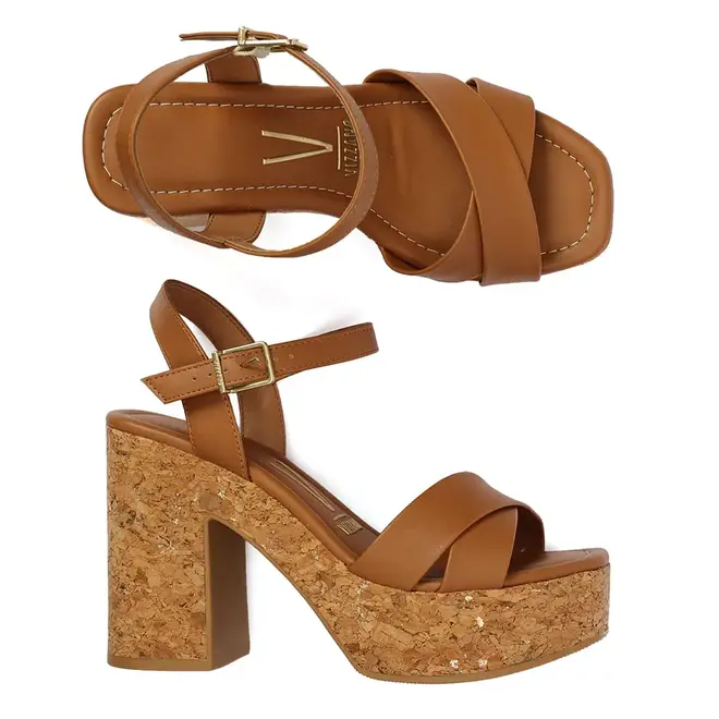Sandália Salto Vizzano Camel Feminino