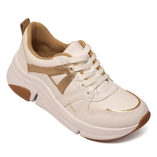 Tênis Casual Sola Caixa Modare Branco e Dourado Feminino