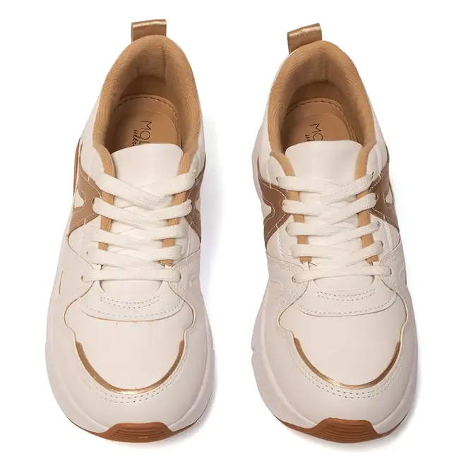 Tênis Casual Sola Caixa Modare Branco e Dourado Feminino