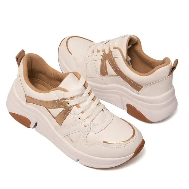 Tênis Casual Sola Caixa Modare Branco e Dourado Feminino