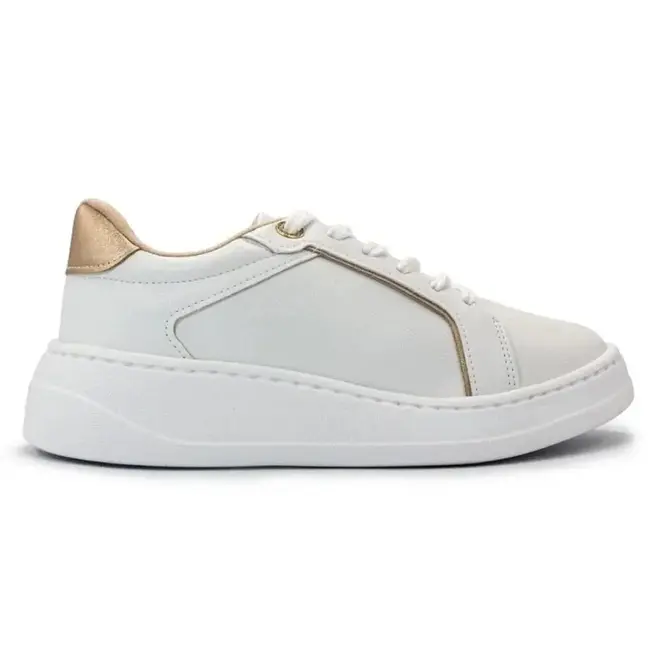Tênis Casual Sola Caixa Modare Branco e Dourado Feminino