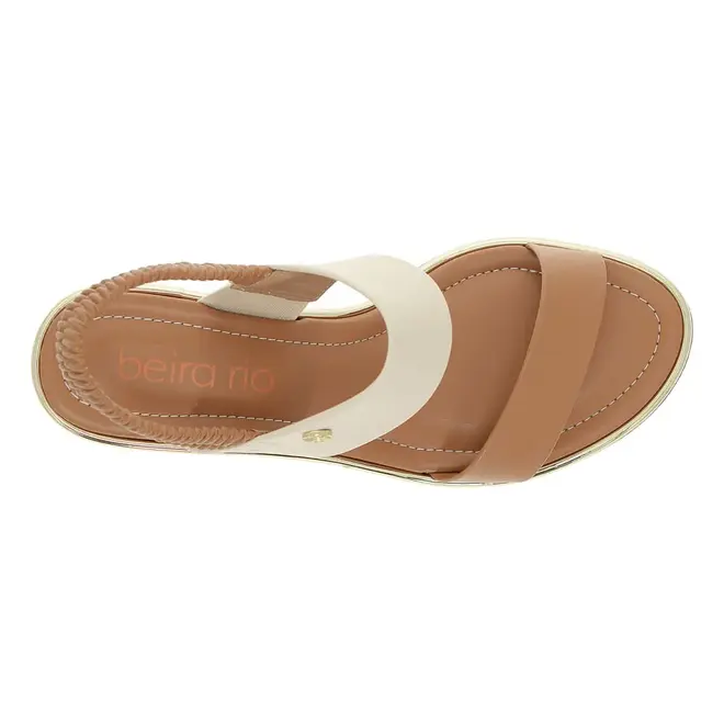 Sandália Salto Beira Rio Creme e Camel Feminina