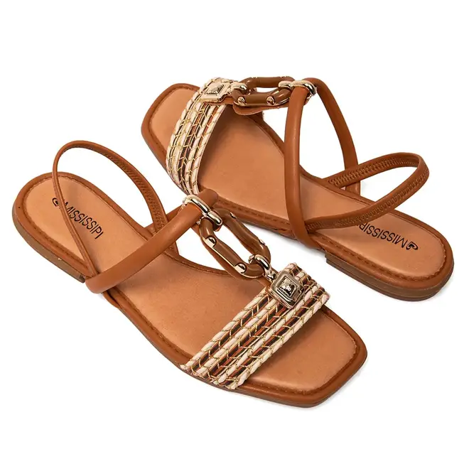 Sandália Rasteira Mississipi Camel Feminina