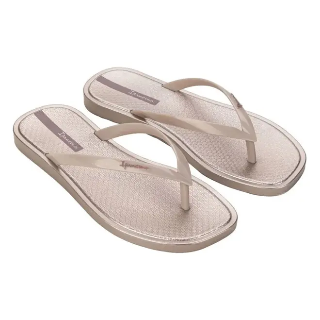 Chinelo Dedo Ipanema Bege e Metalizado Feminino