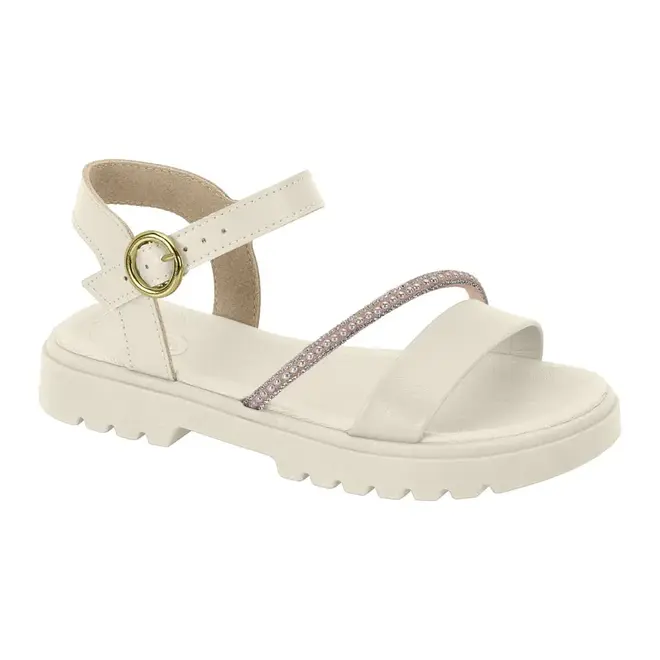 Sandália Rasteira Molekinha Off White e Cristal Menina Juvenil