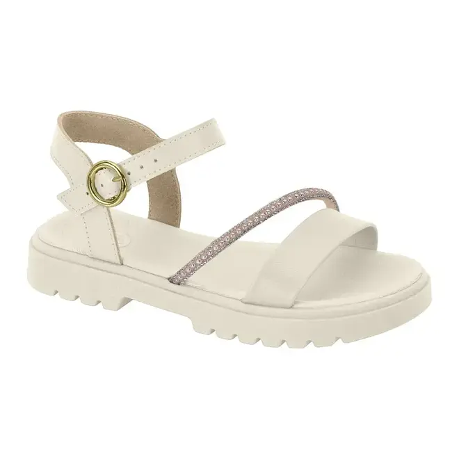 Sandália Rasteira Molekinha Off White e Cristal Menina Juvenil