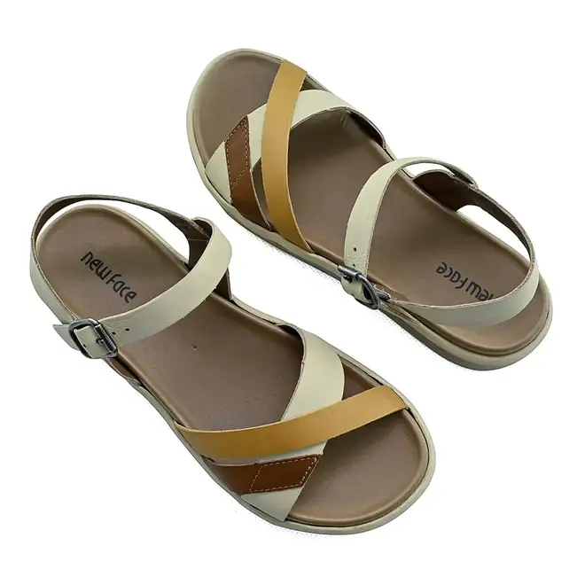 Sandália Flat New Face Creme Mix Fecho Fivela Feminino