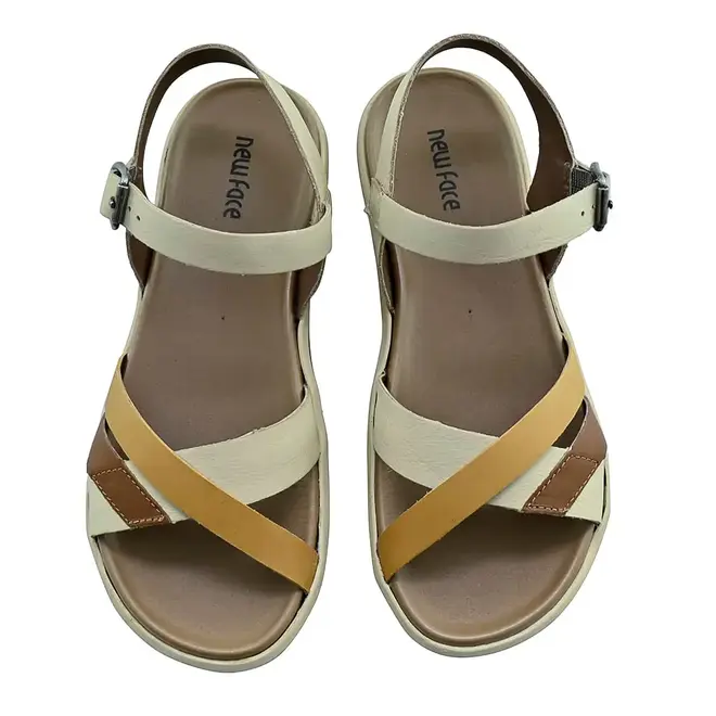 Sandália Flat New Face Creme Mix Fecho Fivela Feminino