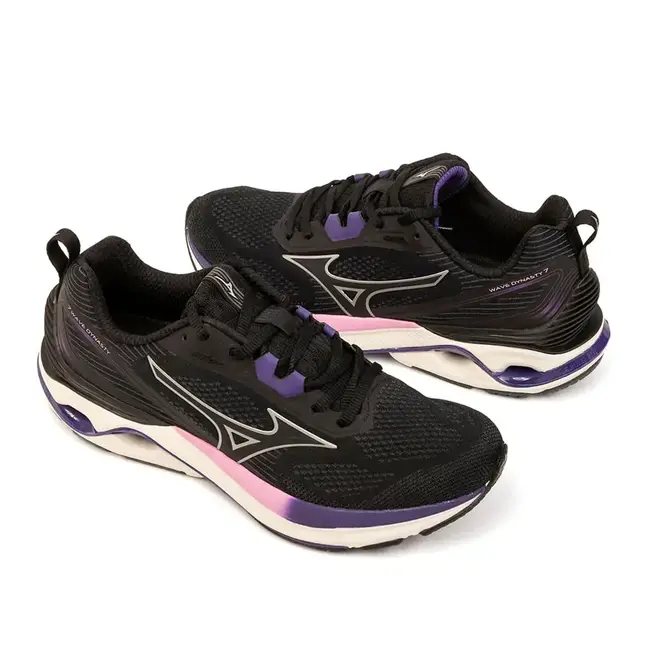 Tênis de Treino Mizuno Wave Dynasty 7 Preto e Roxo Feminino