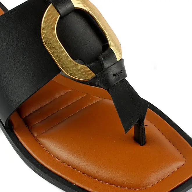 Tamanco Tanara Flat Preto e Marrom Feminino