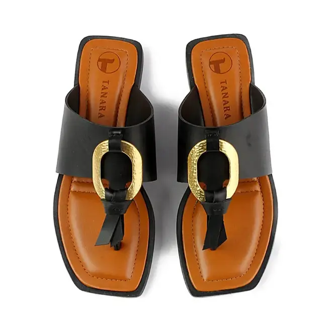 Tamanco Tanara Flat Preto e Marrom Feminino