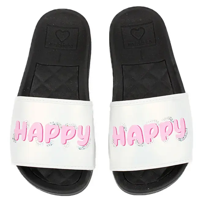 Chinelo Slide Infantil Molekinha Happy Branco e Preto