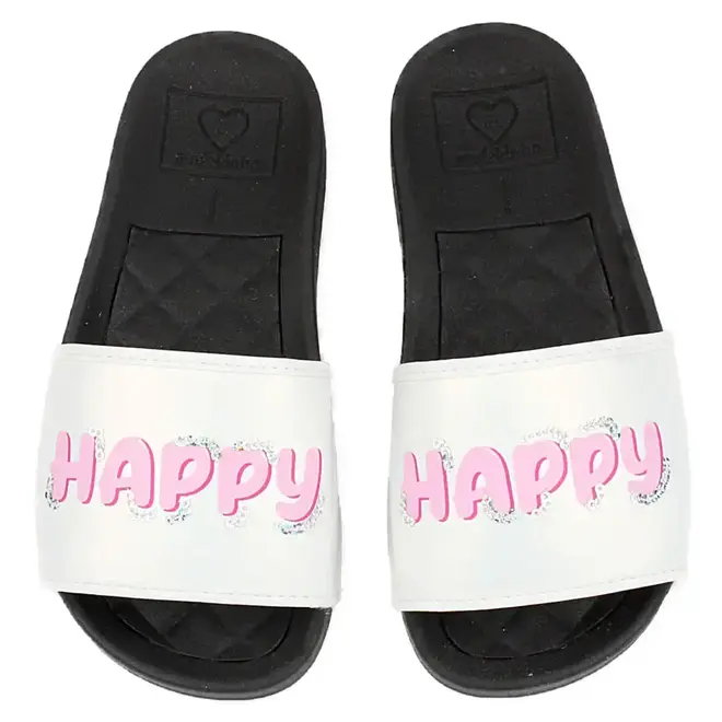 Chinelo Slide Infantil Molekinha Happy Branco e Preto