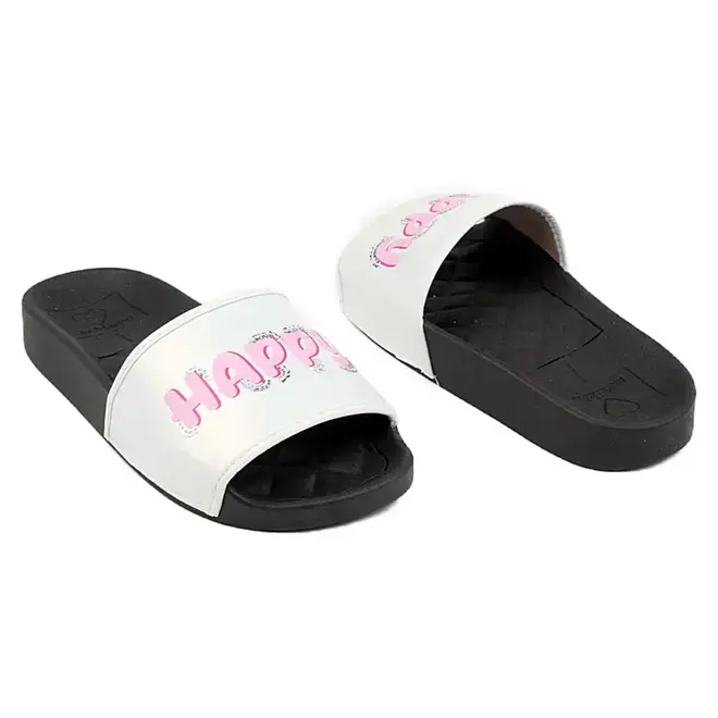 Chinelo Slide Infantil Molekinha Happy Branco e Preto