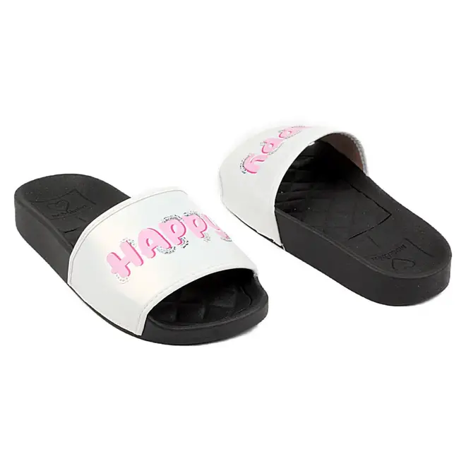 Chinelo Slide Infantil Molekinha Happy Branco e Preto