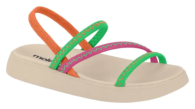 Sandália Flatform Moleca Tiras Verde e Pink Feminina
