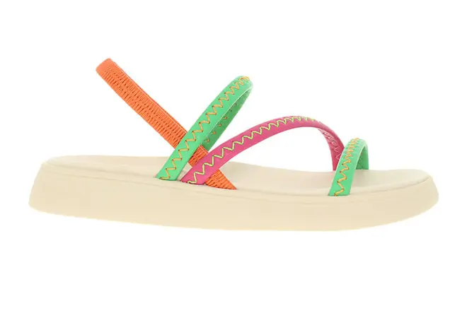 Sandália Flatform Moleca Tiras Verde e Pink Feminina