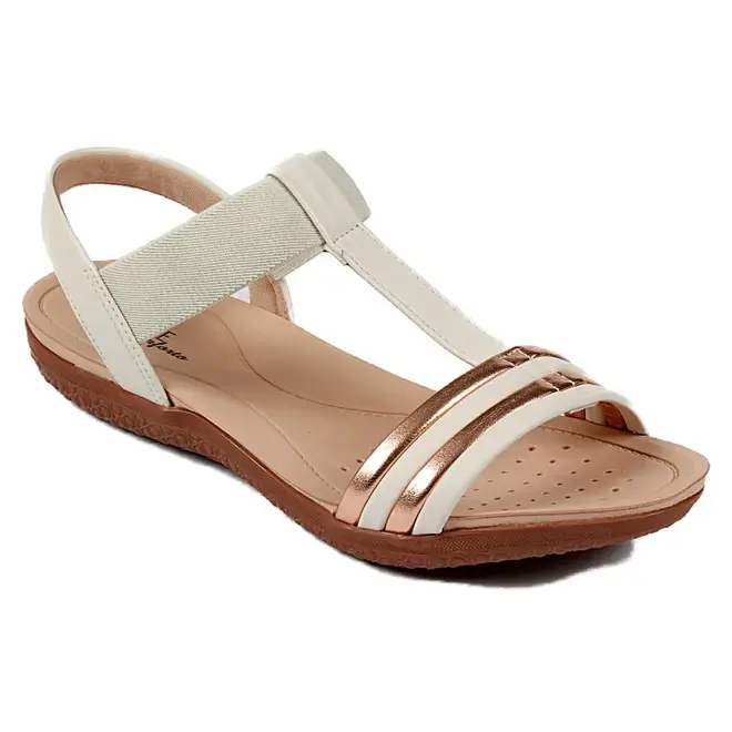 Sandália Modare Flat Branco e Dourado Feminino