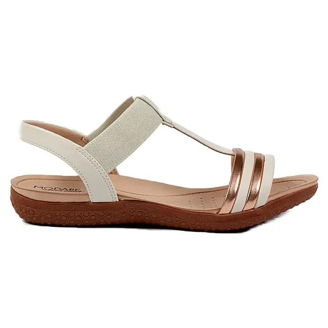 Sandália Modare Flat Branco e Dourado Feminino