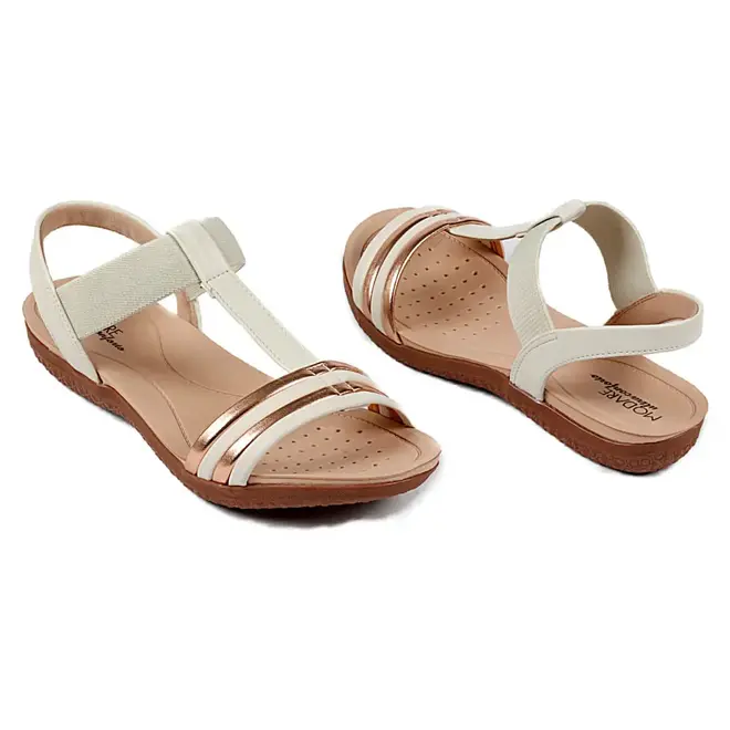Sandália Modare Flat Branco e Dourado Feminino