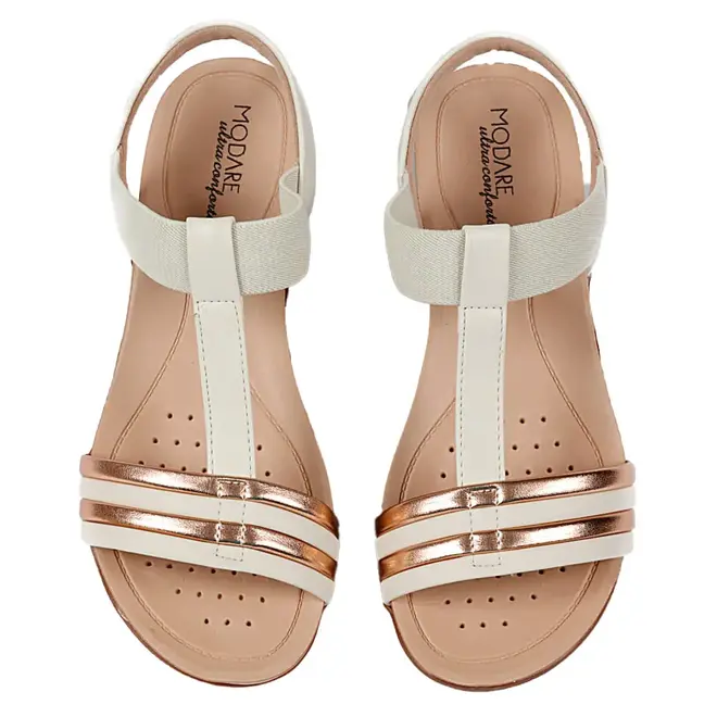 Sandália Modare Flat Branco e Dourado Feminino
