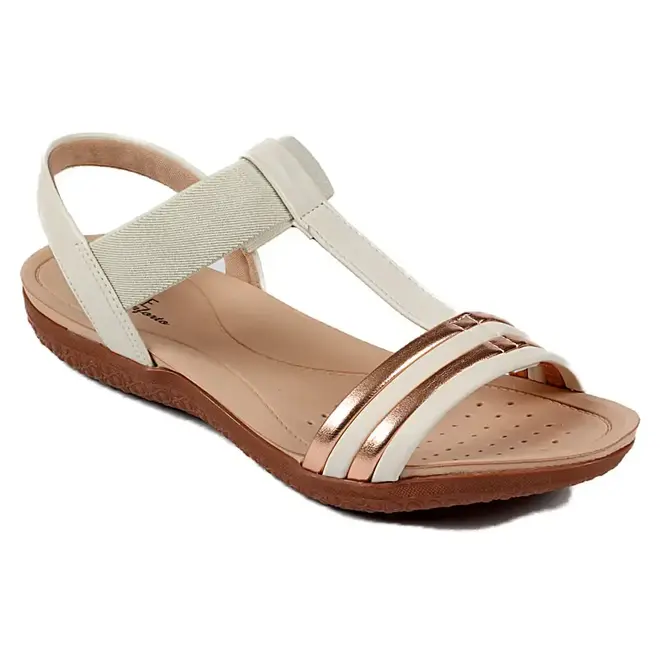 Sandália Modare Flat Branco e Dourado Feminino
