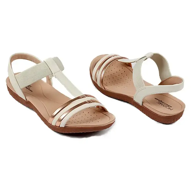 Sandália Modare Flat Branco e Dourado Feminino