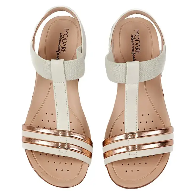 Sandália Modare Flat Branco e Dourado Feminino