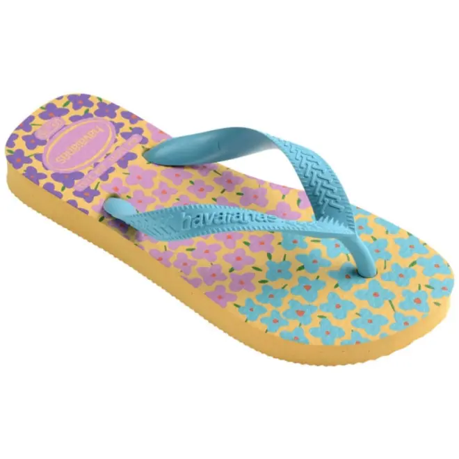 Chinelo Havaianas Flores Azul e Amarelo Infantil