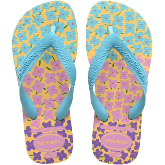 Chinelo Havaianas Flores Azul e Amarelo Infantil