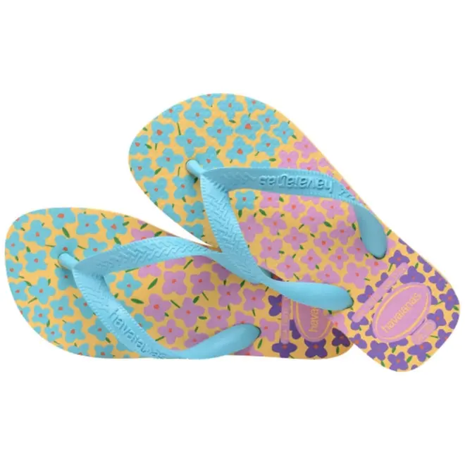 Chinelo Havaianas Flores Azul e Amarelo Infantil