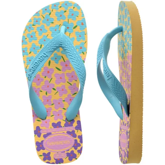 Chinelo Havaianas Flores Azul e Amarelo Infantil