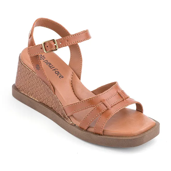Sandália Anabela New Face Conhaque Feminina