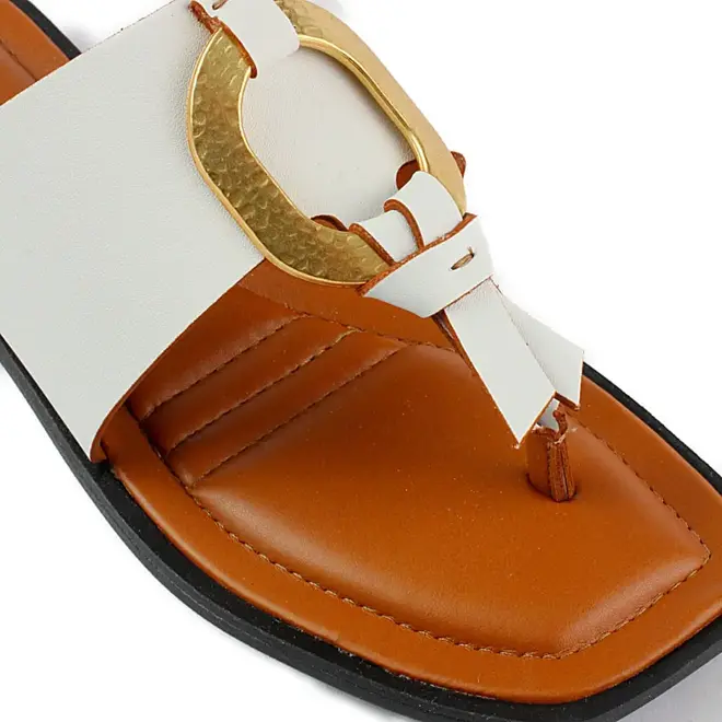 Tamanco Flat Tanara Fashion Branco e Marrom Feminino