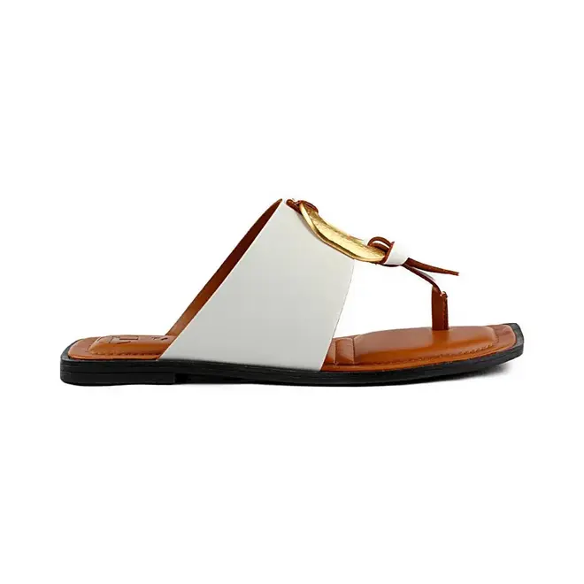 Tamanco Flat Tanara Fashion Branco e Marrom Feminino