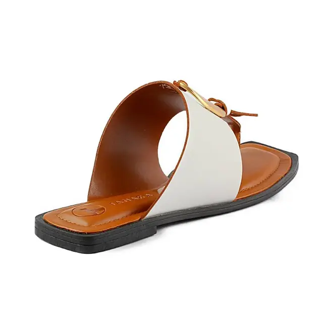Tamanco Flat Tanara Fashion Branco e Marrom Feminino