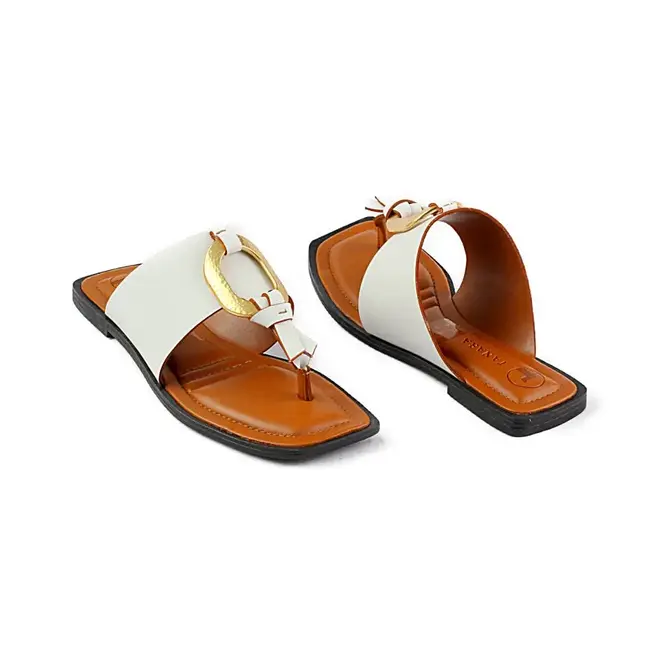 Tamanco Flat Tanara Fashion Branco e Marrom Feminino